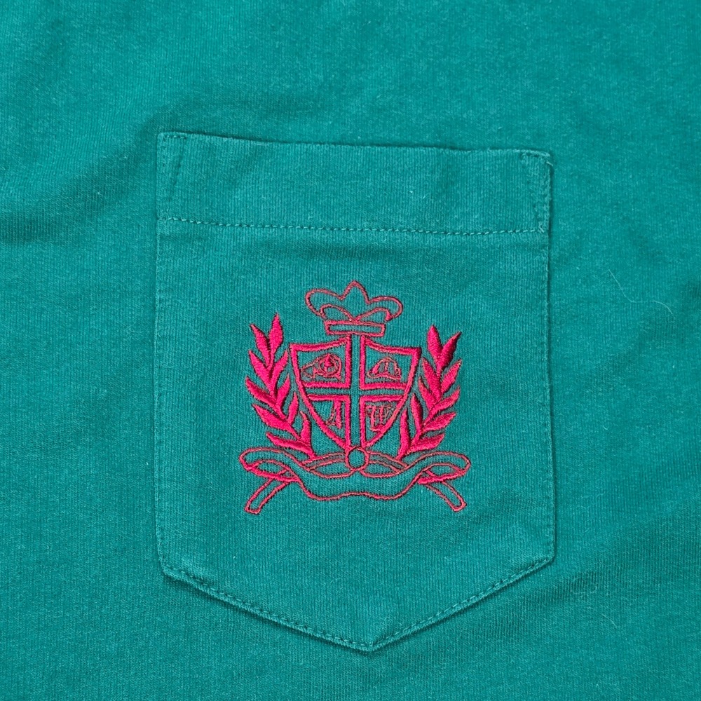 VTG Koret Long Sleeve Polo Shirt Women's Size M Green Plaid Collar Crest Pocket - Picture 8 of 8